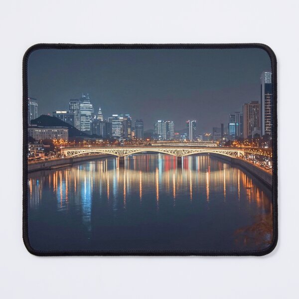 Item preview, Panoramic Urban Skyline and Tranquil River Night designed and sold by Cozyartsss.