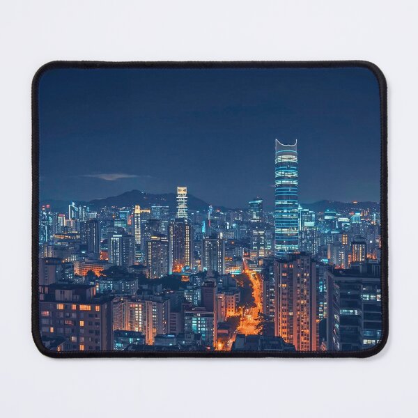 Item preview, Radiant City Core Aerial Nightscape with Mountain Horizon designed and sold by Cozyartsss.