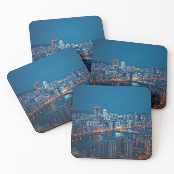 Item preview, Riverside Metropolitan Glow Aerial Night Skyline designed and sold by Cozyartsss.