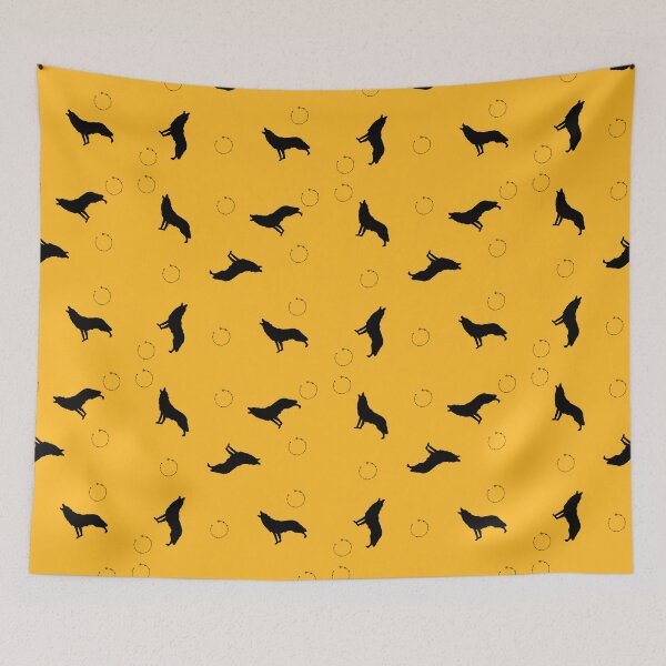 Item preview, Wolf Silhouette Pattern – Black Wolves on Mustard Yellow Background designed and sold by DesignJiggy.