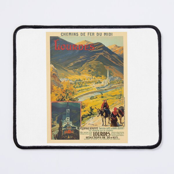Item preview, Vintage French Railway Poster: Lourdes Pilgrimage and Pyrenees Mountains designed and sold by CharlieDesings.