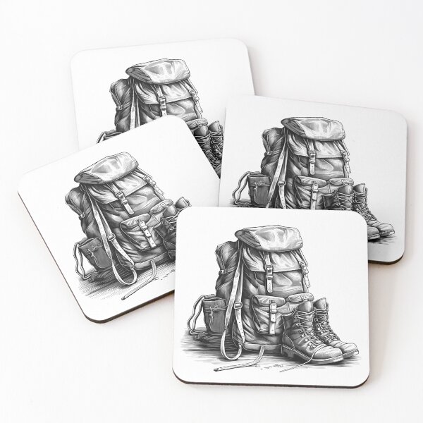 Item preview, Vintage Hiking Gear | Rugged Backpack and Boots Illustration | Wilderness Adventure Art designed and sold by inkoutninja.