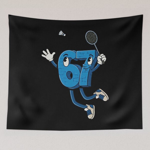 Item preview, Funny Number 67 Six Seven Playing Badminton Cartoon designed and sold by LashondaGreen89.
