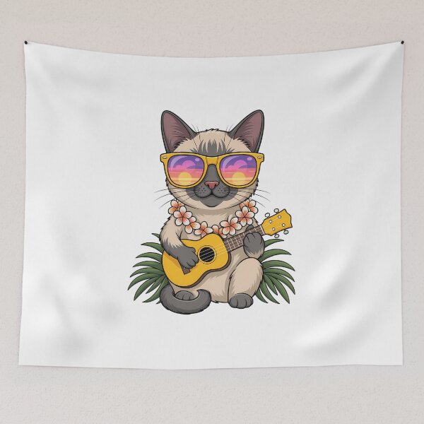 Item preview, Hawaiian Siamese Cat & Pineapple Ukulele Summer Vacation designed and sold by IdunayaStore.