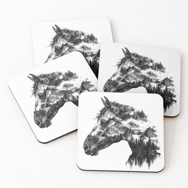 Item preview, Horse and Mountain Double Exposure | Nature Spirit Animal Art | Wilderness Landscape Illustration designed and sold by inkoutninja.