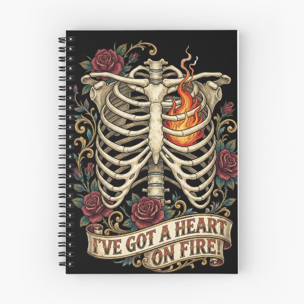 Item preview, Heart on Fire - Traditional Tattoo Skeleton Ribcage & Roses designed and sold by Pixeloom Store.
