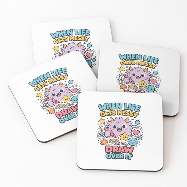 Item preview, When Life Gets Messy – Draw Over It Cute Monster Art | Positive Mental Health Illustration designed and sold by PrintMastery.