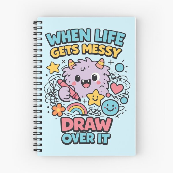 Item preview, When Life Gets Messy – Draw Over It Cute Monster Art | Positive Mental Health Illustration designed and sold by PrintMastery.