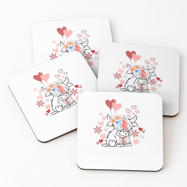 Item preview, Cute Valentine Highland Cow with Flowers and Heart Balloons designed and sold by positivitymed.