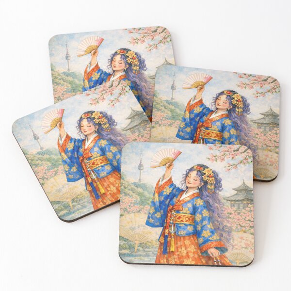 Item preview, Spring Empress – Elegant Korean Woman in Floral Hanbok with Fan designed and sold by EmmaGreen25.