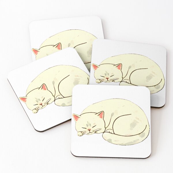 Item preview, Leaf Nap: Minimalist White Cat in Calm designed and sold by meesub.