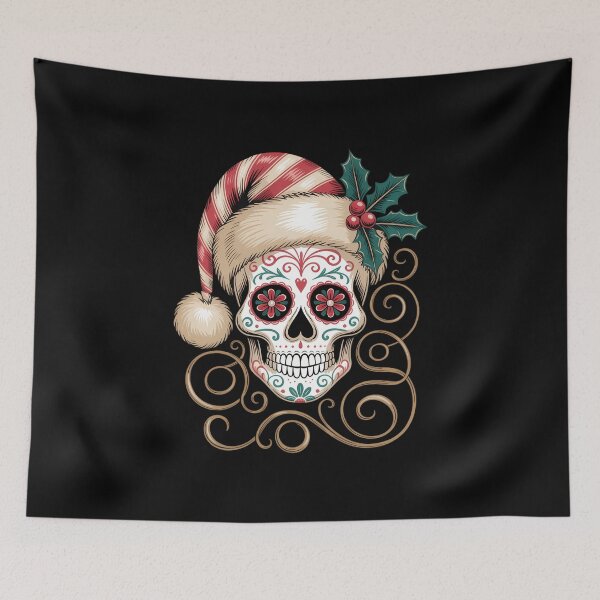Item preview, Christmas Sugar Skull Santa Hat Day Of The Dead Xmas Holiday designed and sold by FaithAbbott.