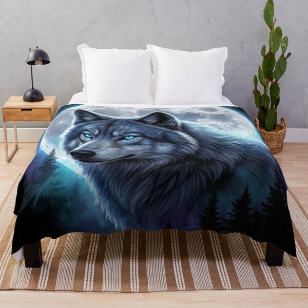 Item preview, Grey Wolf Under Icy Moon – Forest Galaxy Nature Art designed and sold by Alexis Art Collection.