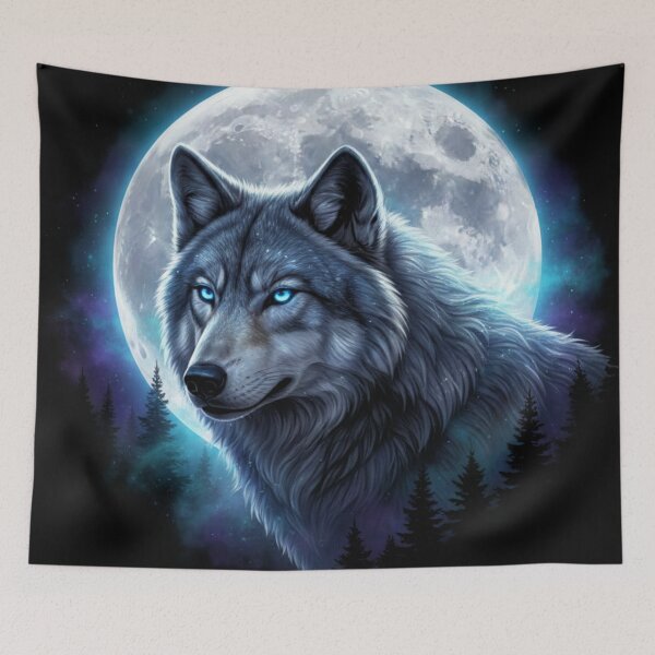 Item preview, Grey Wolf Under Icy Moon – Forest Galaxy Nature Art designed and sold by Alexis Art Collection.