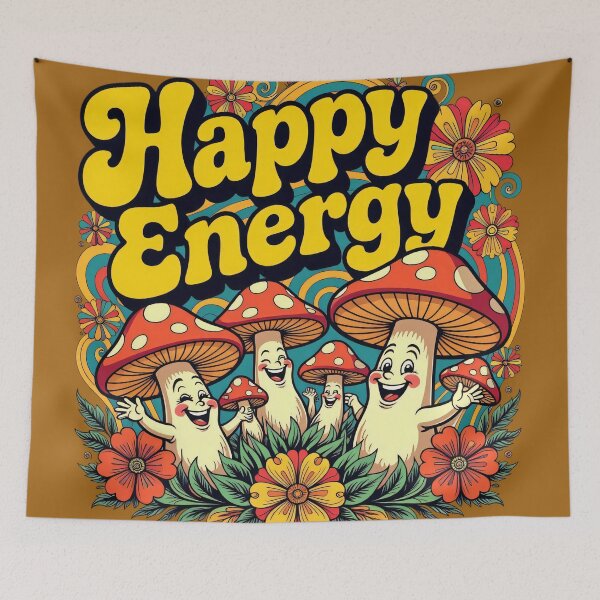 Item preview, Happy Energy – Retro Smiling Mushrooms with Positive Vibes designed and sold by KiraChie.