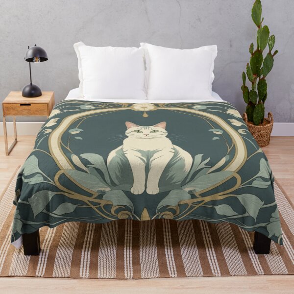 Item preview, Art Nouveau White Cat – Floral Frame Serenity designed and sold by LEO'S CREATURE れおずくりーちゃー.