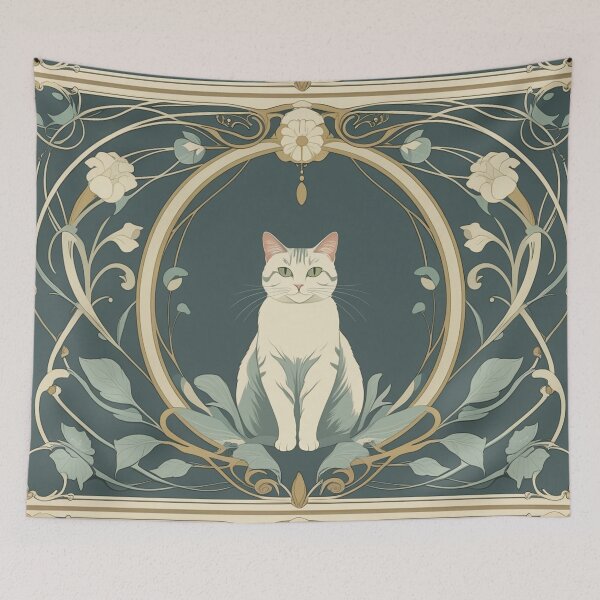 Item preview, Art Nouveau White Cat – Floral Frame Serenity designed and sold by LEO'S CREATURE　れおずくりーちゃー.