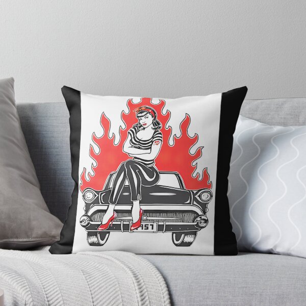 Item preview, Retro Pinup Girl & Flames Hot Rod Art, Merch By Amazon, Redbubble, Teepublic, Limited Edition, Perf designed and sold by CobwebCritters.