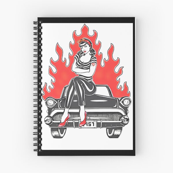 Item preview, Retro Pinup Girl & Flames Hot Rod Art, Merch By Amazon, Redbubble, Teepublic, Limited Edition, Perf designed and sold by CobwebCritters.