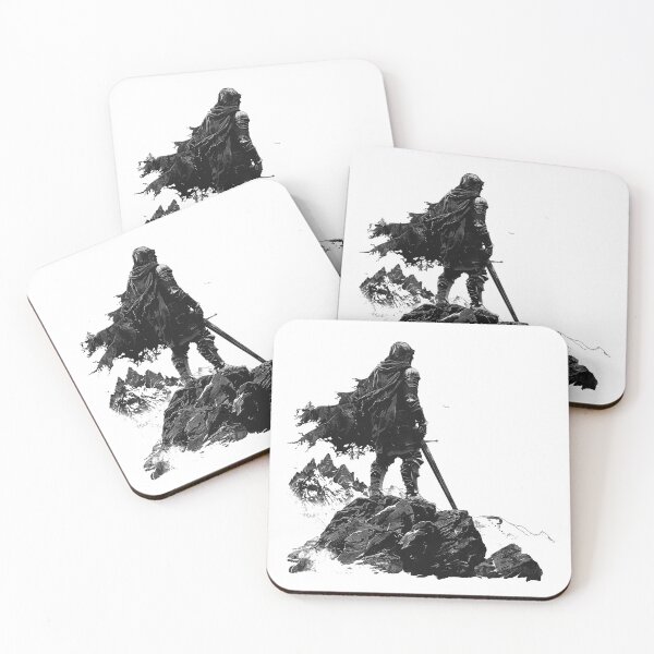 Item preview, Lone Fantasy Warrior | Dark Medieval Hero Art | Sword and Mountain Quest Illustration designed and sold by inkoutninja.