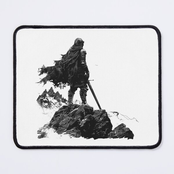 Item preview, Lone Fantasy Warrior | Dark Medieval Hero Art | Sword and Mountain Quest Illustration designed and sold by inkoutninja.