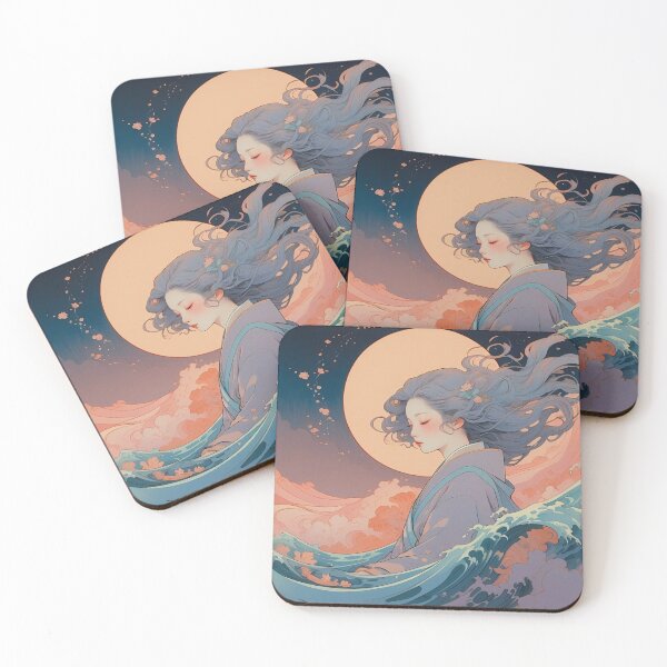 Item preview, Moonlit Serenity – Dreamy Japanese Woman with Flowing Waves designed and sold by KiraChie.