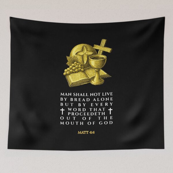 Item preview, Matthew 4:4 Bible Verse Illustration Typography designed and sold by Clothed in Scripture.