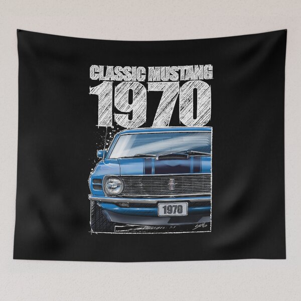 Item preview, Classic Mustang 1970 Front View Grabber Blue – Vintage Muscle Car Illustration (Dark Background) designed and sold by Petrolhead T-Shirts and Art.