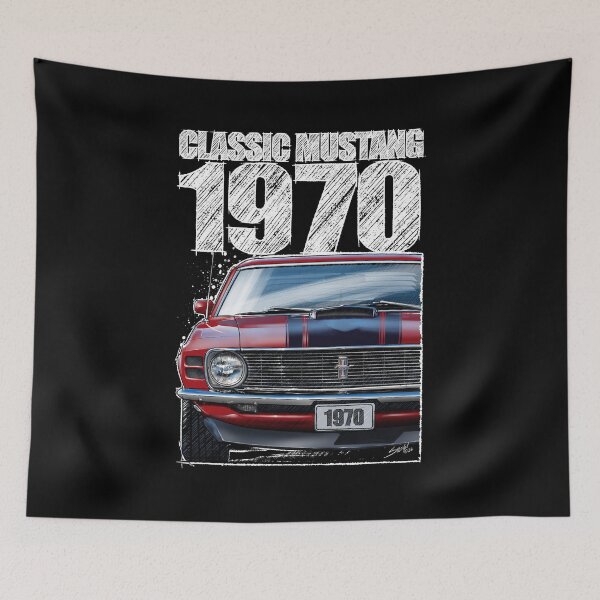 Item preview, Classic Mustang 1970 Front View Red – Vintage Muscle Car Illustration (Dark Background) designed and sold by Petrolhead T-Shirts and Art.