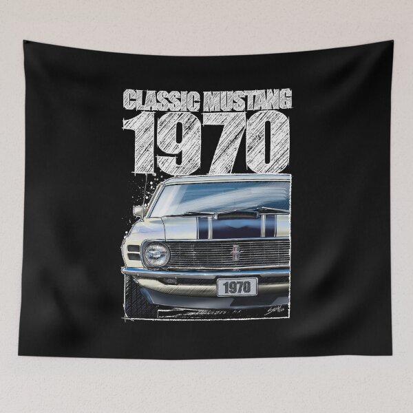 Item preview, Classic Mustang 1970 Front View Wimbleton White – Vintage Muscle Car Illustration (Dark Background) designed and sold by Petrolhead T-Shirts and Art.