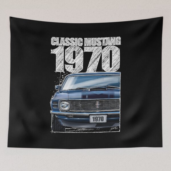 Item preview, Classic Mustang 1970 Front View Acapulco Blue – Vintage Muscle Car Illustration (Dark Background) designed and sold by Petrolhead T-Shirts and Art.