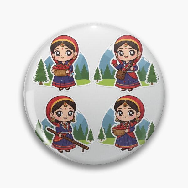 Item preview, Adorable Pahadi Girl in Traditional Attire - Chibi Style Stickers designed and sold by SimplyPOP.