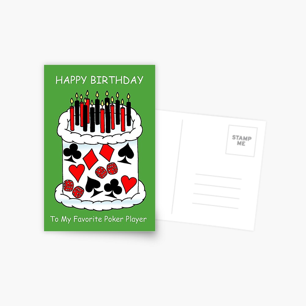 Carte De Vœux Joyeux Anniversaire Au Gateau Aux Cartes A Jouer Aux Joueurs De Poker Par Katetaylor Redbubble