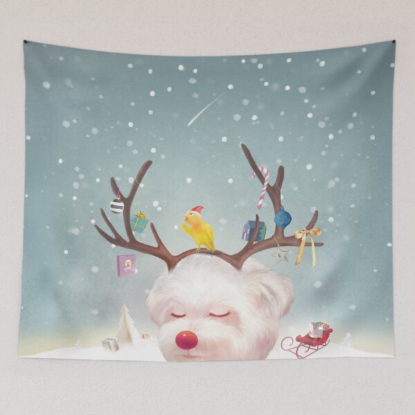 Item preview, Reindeer Puppy — Smiling Bichon with Christmas Antlers designed and sold by ZKOZKOHI.