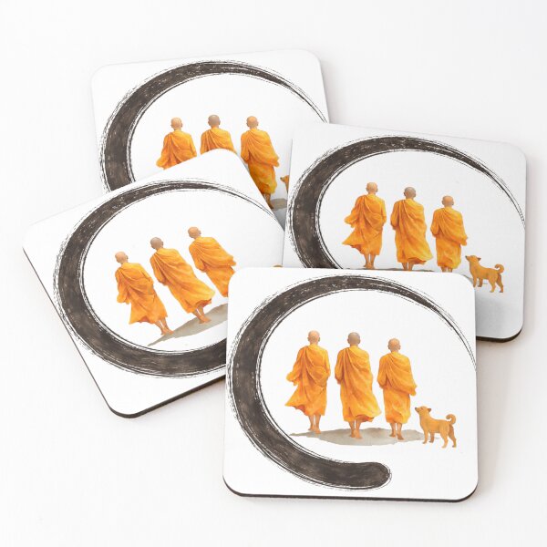 Item preview, Peaceful Monks Walking With Dog Zen Minimal Spiritual Illustration designed and sold by River Silva.