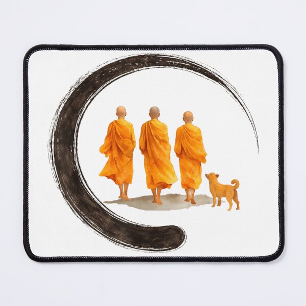 Item preview, Peaceful Monks Walking With Dog Zen Minimal Spiritual Illustration designed and sold by River Silva.