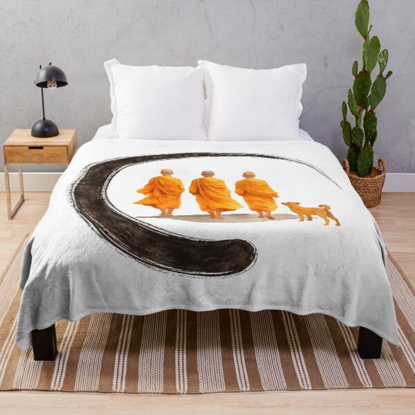 Item preview, Peaceful Monks Walking With Dog Zen Minimal Spiritual Illustration designed and sold by River Silva.