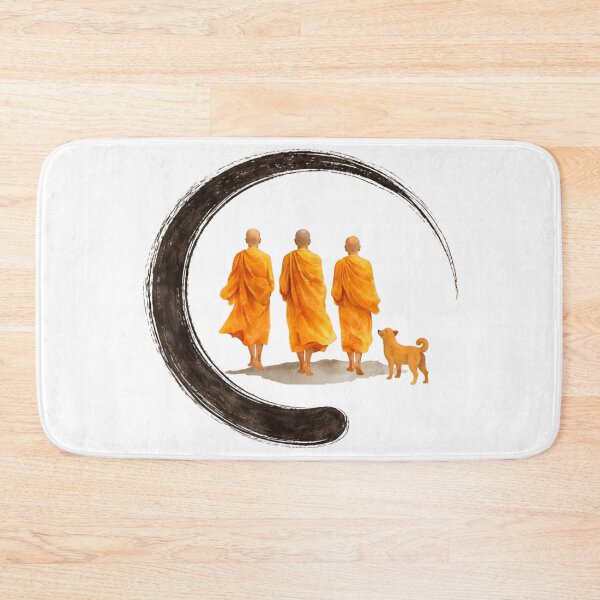Item preview, Peaceful Monks Walking With Dog Zen Minimal Spiritual Illustration designed and sold by River Silva.