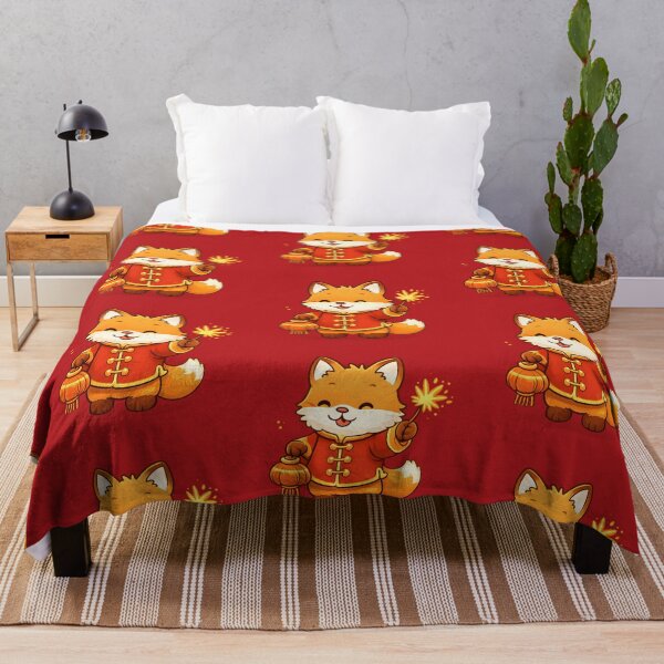 Item preview, Lucky Lunar New Year Fox Pattern Cute Kawaii Red Gold Lanterns and Coins designed and sold by Still Breathing Studio.