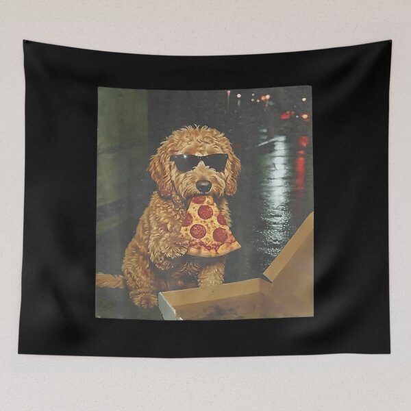 Item preview, Funny Dog Eating Pizza At Night Cool Urban Photo designed and sold by Chaya Reid.
