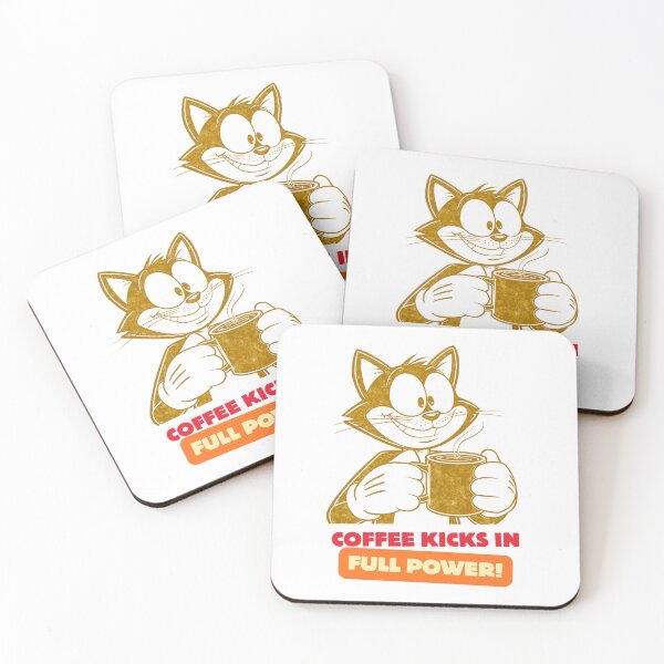 Item preview, Retro Cartoon Cat Coffee Kicks In designed and sold by MarcoTs12 ⭐⭐⭐⭐⭐.