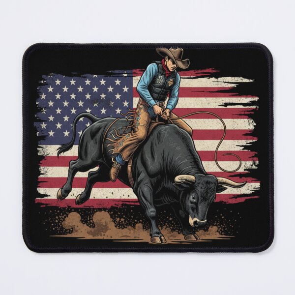 Item preview, Patriotic Rodeo Bull Rider – American Flag Cowboy designed and sold by Alexis Art Collection.