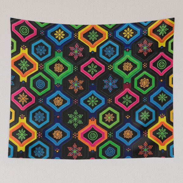 Item preview, Neon Hexagon Folk Tile Pattern designed and sold by Kaleidoscope Print.