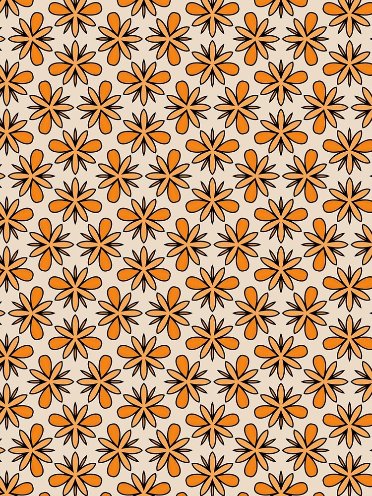 Aperçu 5 sur 5. Robe trapèze avec l'œuvre Retro 70s Mid-Century Modern Orange Floral Repeating Pattern créée et vendue par Rucku.