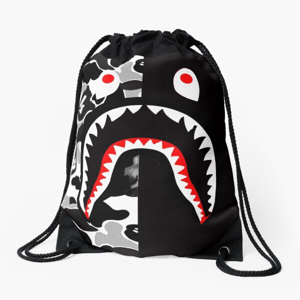 black n white bape Drawstring Bag