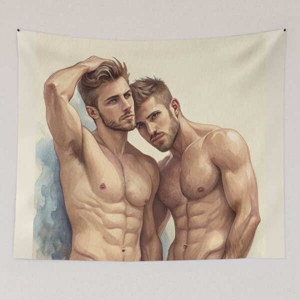 Item preview, Watercolor Connection: A Male Pose Portrait designed and sold by gayishdesign.