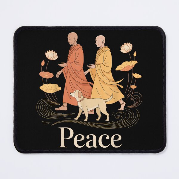 Item preview, Peaceful Monks Walking With Dog Harmony Spiritual Illustration designed and sold by Denenberg Jardel.