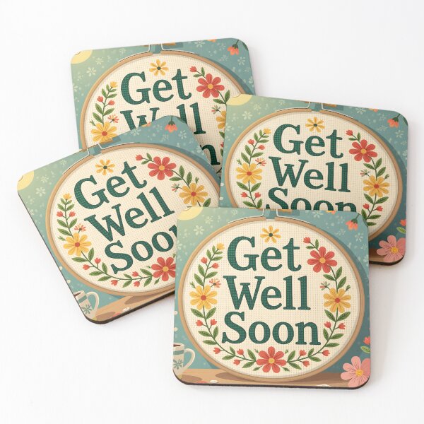 Item preview, Hand crafted get well soon wishes on embroidery hoop designed and sold by Ponted.