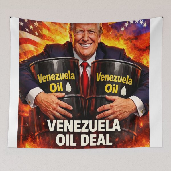 Item preview, Venezuela Oil Deal Political Illustration – Global Energy Politics Satire Art designed and sold by AkkoAkko.