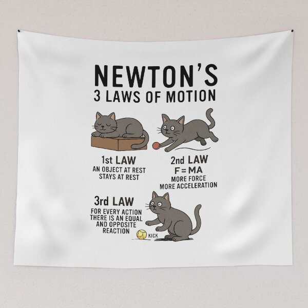 Item preview, Newton's 3 Laws of Meowtion – Funny Physics Cat Joke designed and sold by WheresMyMojo.